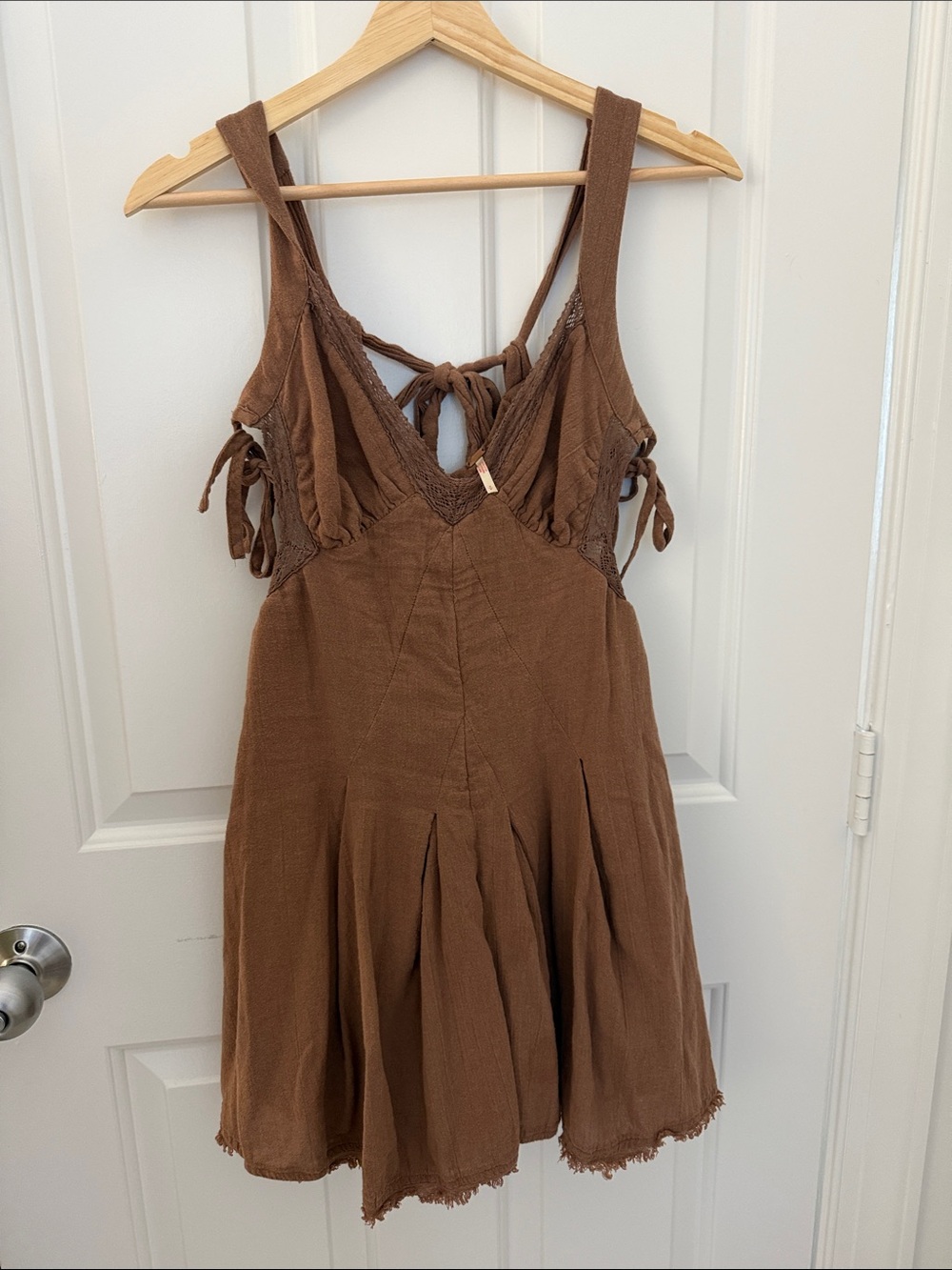 Free People Chestnut Brown Tie-Back Sleeveless Mini Dress